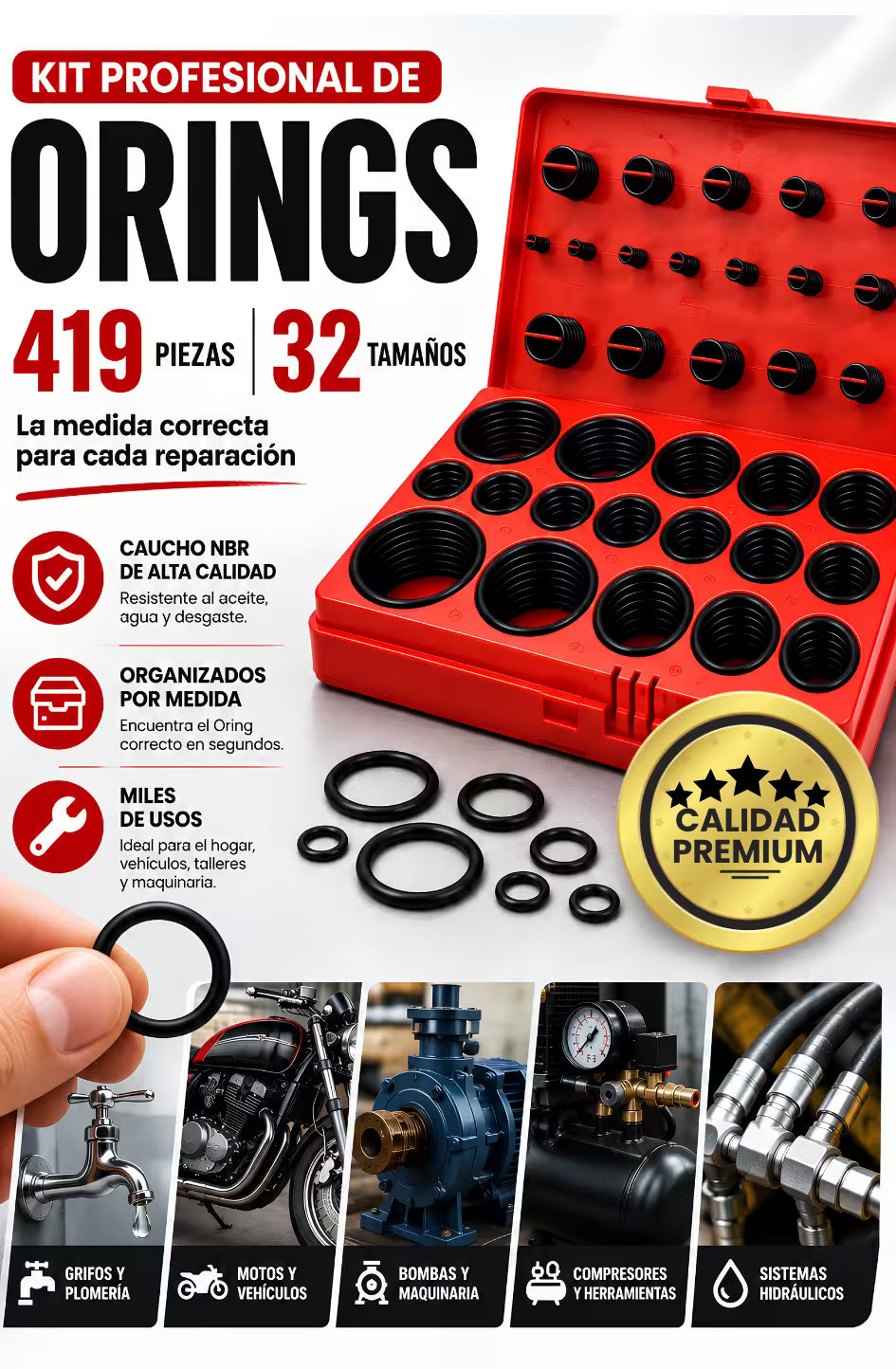OringMax® - Kit Profesional de Orings Multifuncional X 419 Und