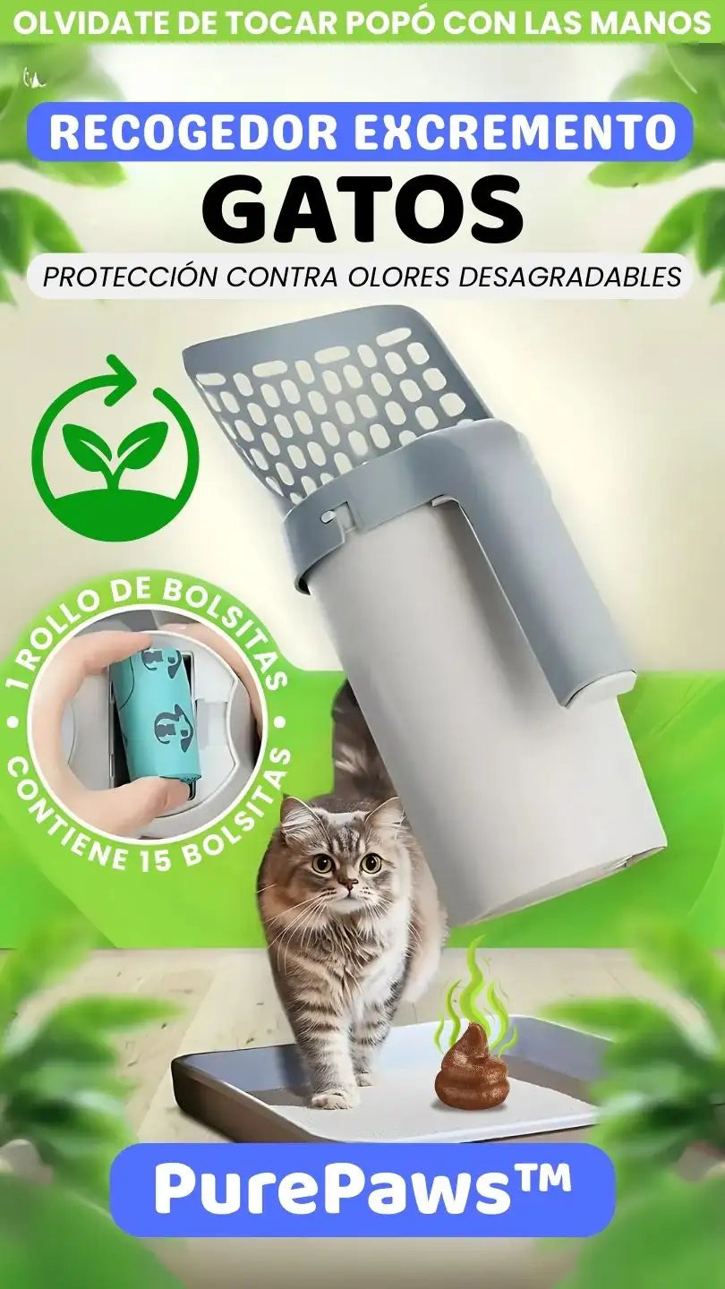 PurePaws™ - Recogedor de Excrementos de Gatos con Soporte Integrado Desmontable